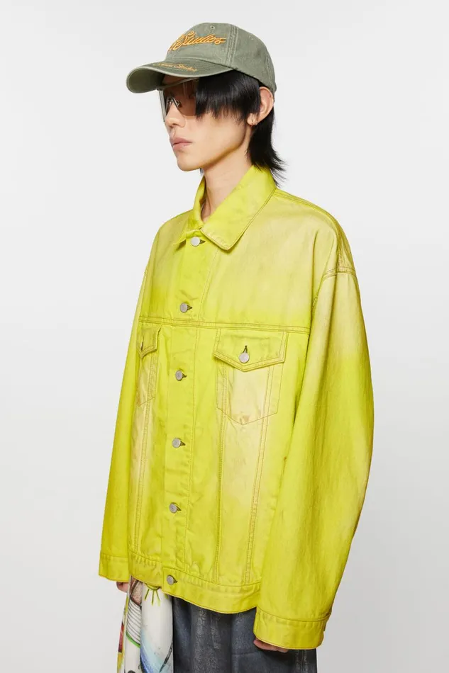 Women Denim Jacket 8211 Oversized Fit Neon Yellow Acne Studios Outerwear