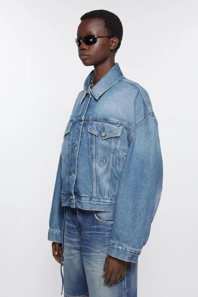 Women Denim Jacket 8211 Relaxed Cropped Fit Mid Blue Acne Studios Outerwear