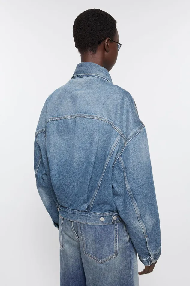 Women Denim Jacket 8211 Relaxed Cropped Fit Mid Blue Acne Studios Outerwear