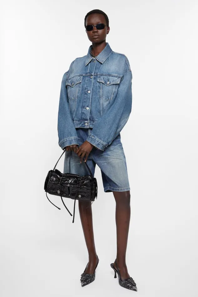 Women Denim Jacket 8211 Relaxed Cropped Fit Mid Blue Acne Studios Outerwear