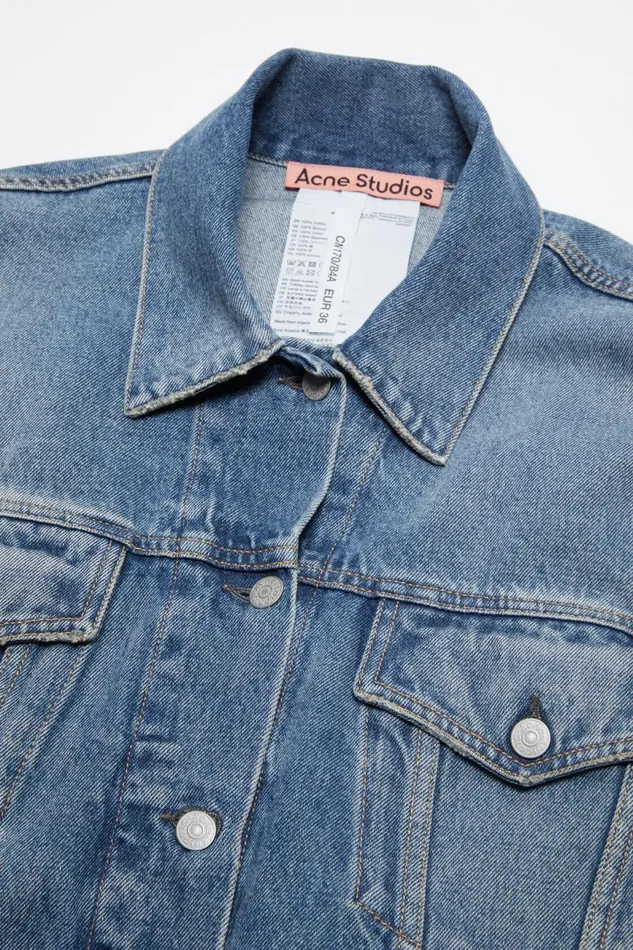 Women Denim Jacket 8211 Relaxed Cropped Fit Mid Blue Acne Studios Outerwear