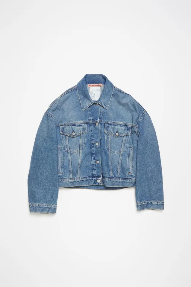 Women Denim Jacket 8211 Relaxed Cropped Fit Mid Blue Acne Studios Outerwear