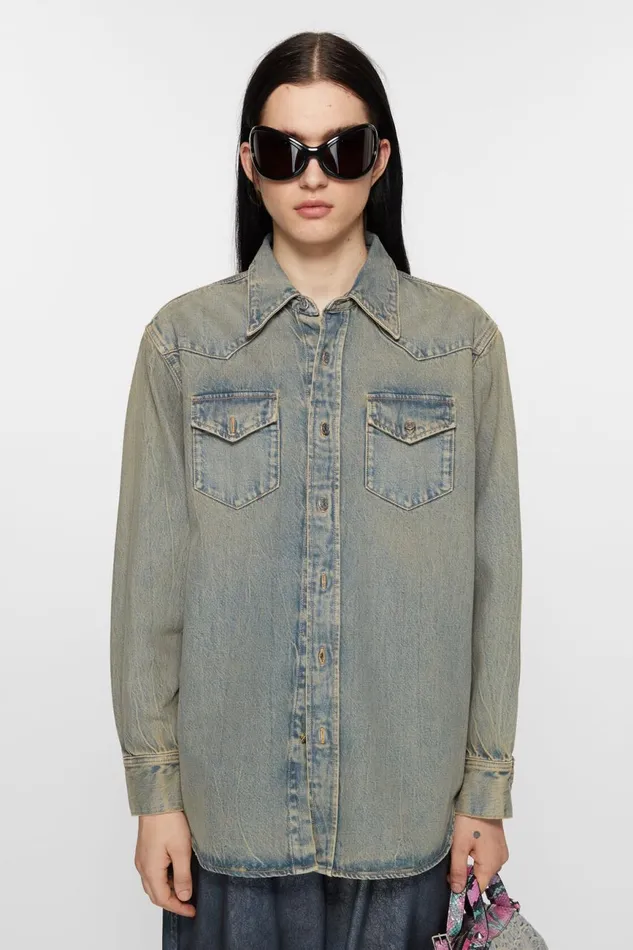 Women Denim Shirt 8211 Relaxed Fit Bluebeige Acne Studios Shirts and Blouses