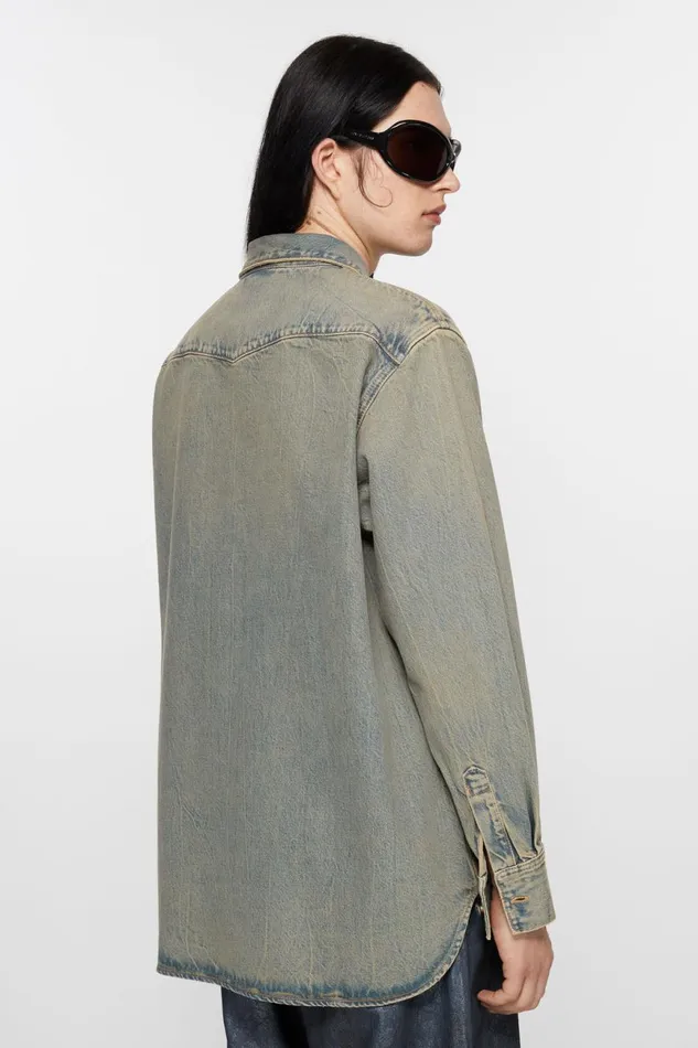 Women Denim Shirt 8211 Relaxed Fit Bluebeige Acne Studios Shirts and Blouses
