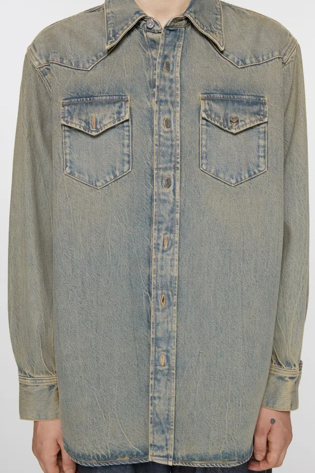 Women Denim Shirt 8211 Relaxed Fit Bluebeige Acne Studios Shirts and Blouses