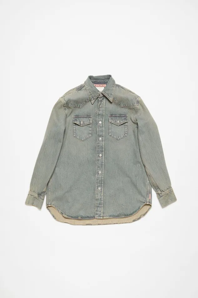 Women Denim Shirt 8211 Relaxed Fit Bluebeige Acne Studios Shirts and Blouses