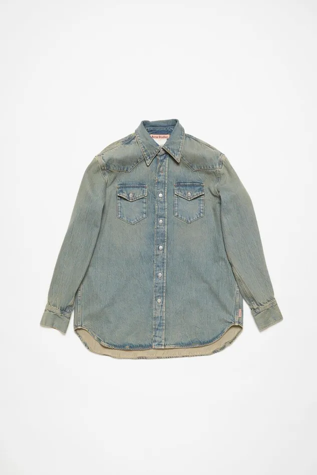 Women Denim Shirt 8211 Relaxed Fit Bluebeige Acne Studios Shirts and Blouses