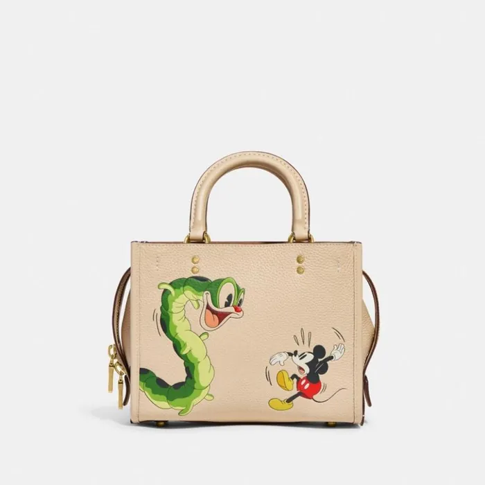 Women Disney X Coach Rogue 25 In Regenerative Leather With Mickey Mouse And Caterpillar Brassivory Coach Satchels and Top Handles