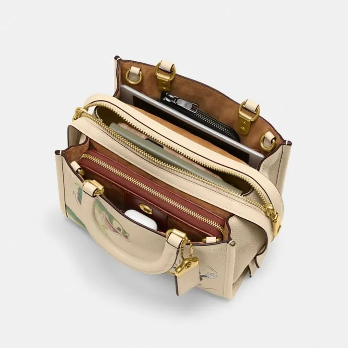 Women Disney X Coach Rogue 25 In Regenerative Leather With Mickey Mouse And Caterpillar Brassivory Coach Satchels and Top Handles