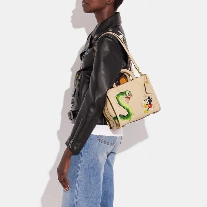 Women Disney X Coach Rogue 25 In Regenerative Leather With Mickey Mouse And Caterpillar Brassivory Coach Satchels and Top Handles