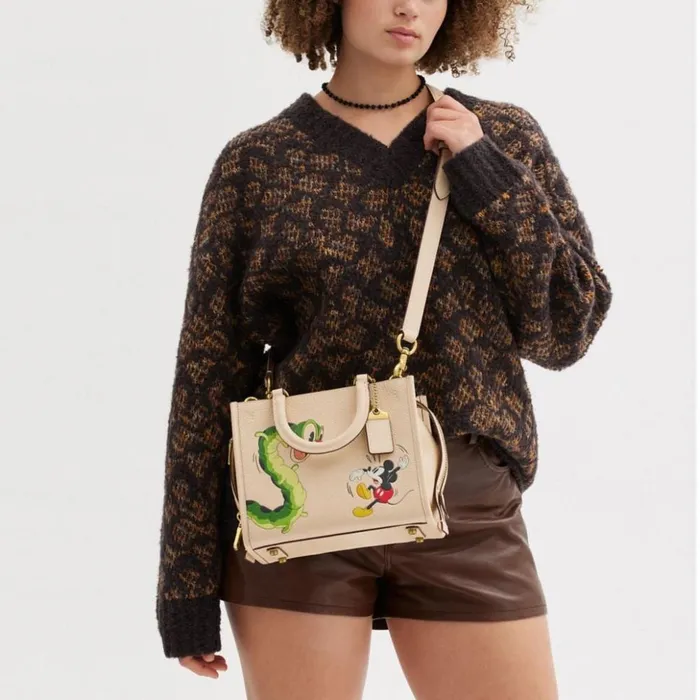 Women Disney X Coach Rogue 25 In Regenerative Leather With Mickey Mouse And Caterpillar Brassivory Coach Satchels and Top Handles
