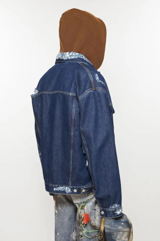 Women Distressed Denim Jacket 8211 Relaxed Fit Mid Blue Acne Studios Outerwear