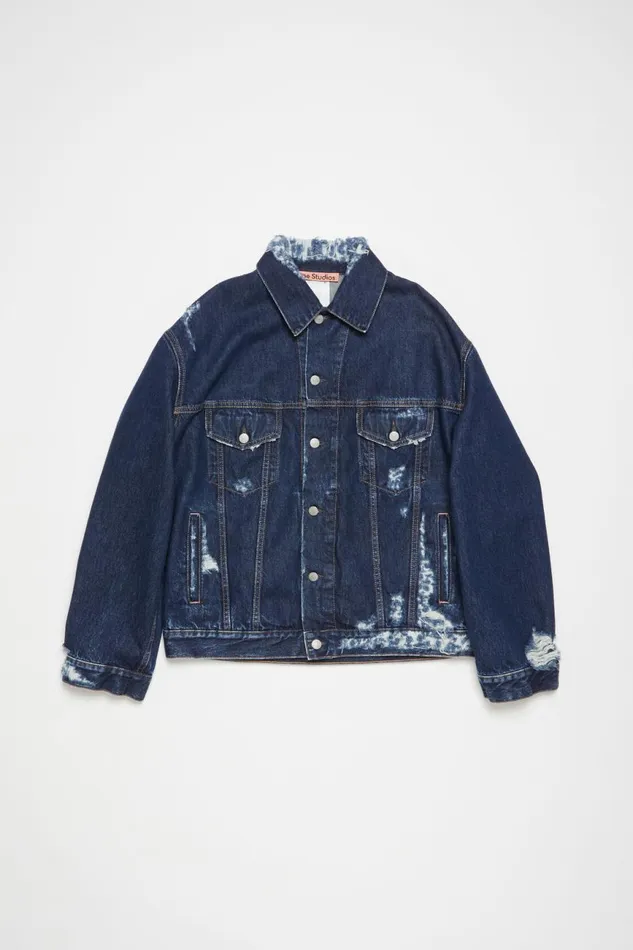 Women Distressed Denim Jacket 8211 Relaxed Fit Mid Blue Acne Studios Outerwear