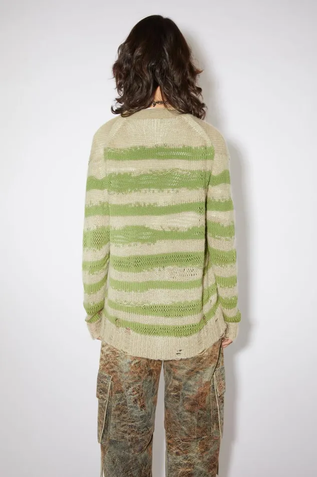 Women Distressed Stripe Cardigan Sage Greenapple Green Acne Studios Knitwear