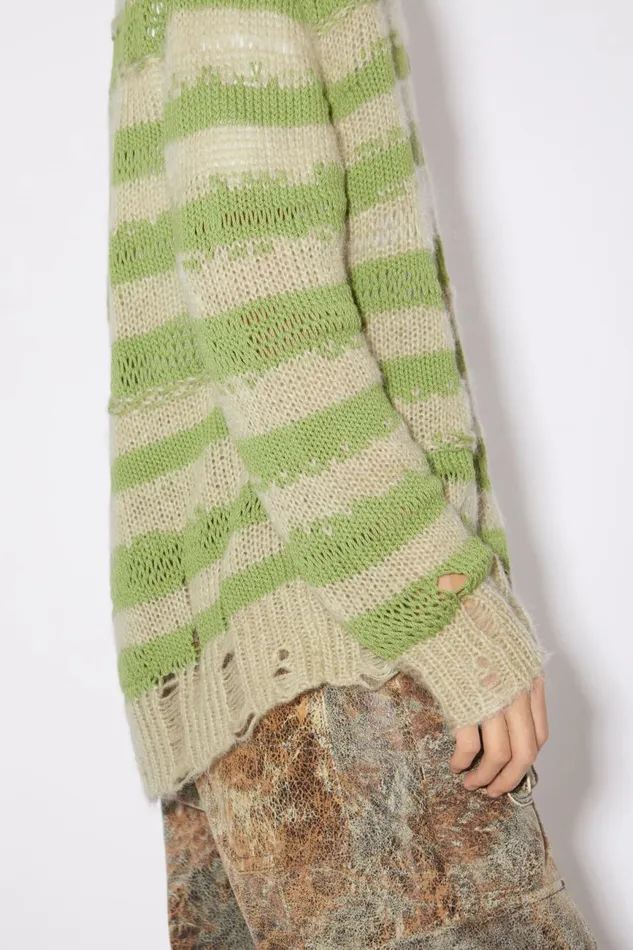 Women Distressed Stripe Cardigan Sage Greenapple Green Acne Studios Knitwear