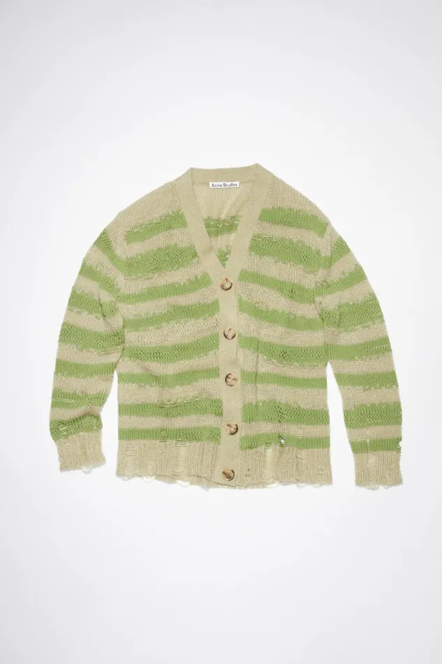 Women Distressed Stripe Cardigan Sage Greenapple Green Acne Studios Knitwear
