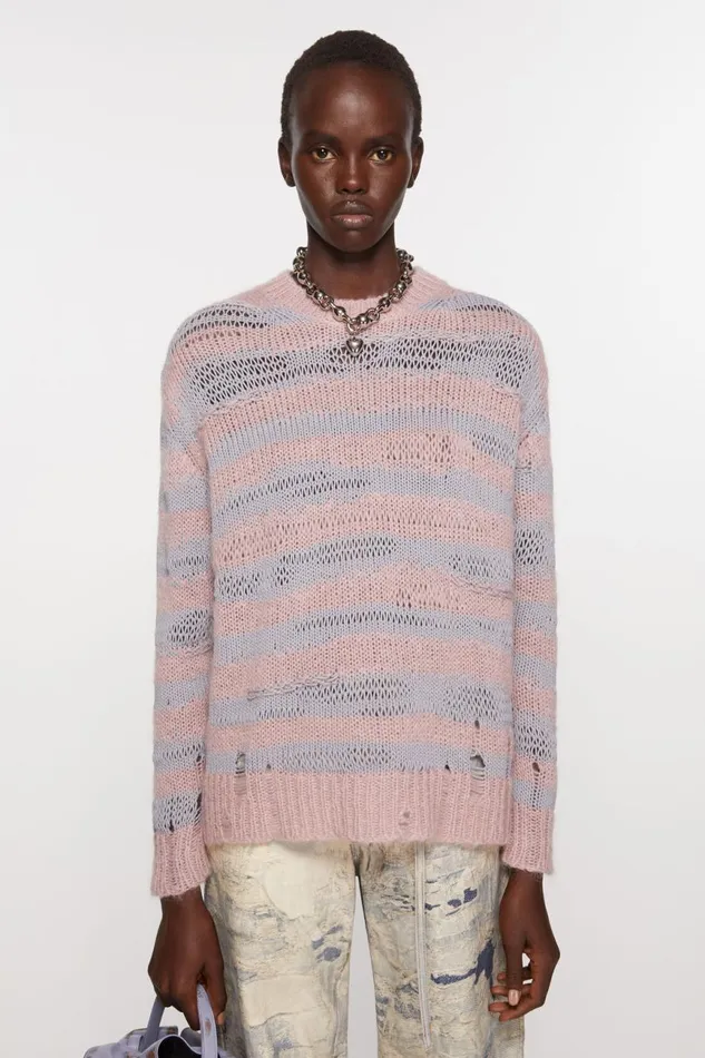 Women Distressed Stripe Jumper Dusty Pink Lilac Acne Studios Knitwear