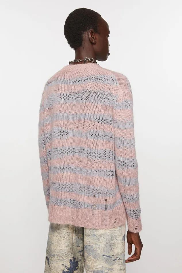 Women Distressed Stripe Jumper Dusty Pink Lilac Acne Studios Knitwear