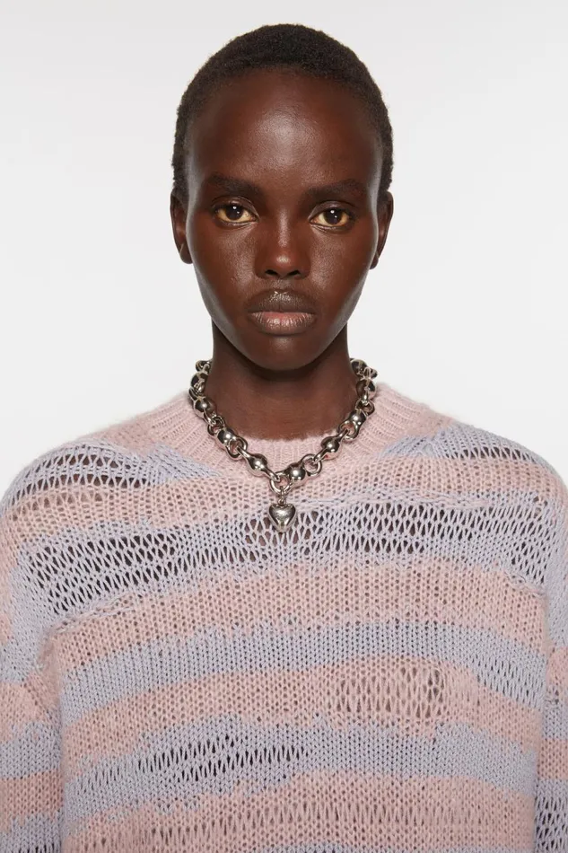 Women Distressed Stripe Jumper Dusty Pink Lilac Acne Studios Knitwear