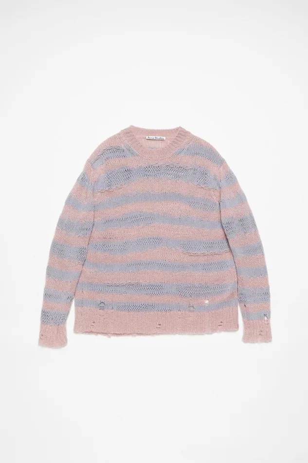 Women Distressed Stripe Jumper Dusty Pink Lilac Acne Studios Knitwear