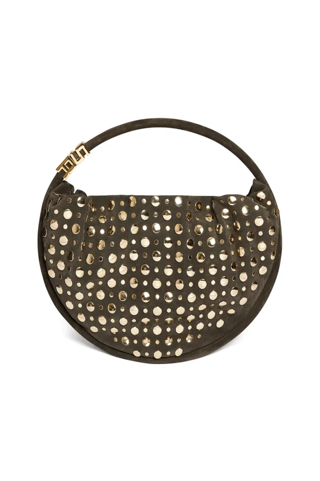 Women Domino Medium Bag In Suede And Studs Khaki Green Sonia Rykiel Le Domino