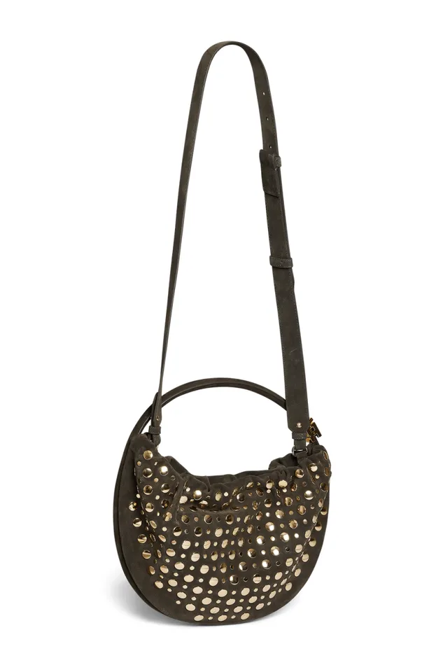Women Domino Medium Bag In Suede And Studs Khaki Green Sonia Rykiel Le Domino