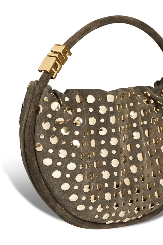 Women Domino Medium Bag In Suede And Studs Khaki Green Sonia Rykiel Le Domino
