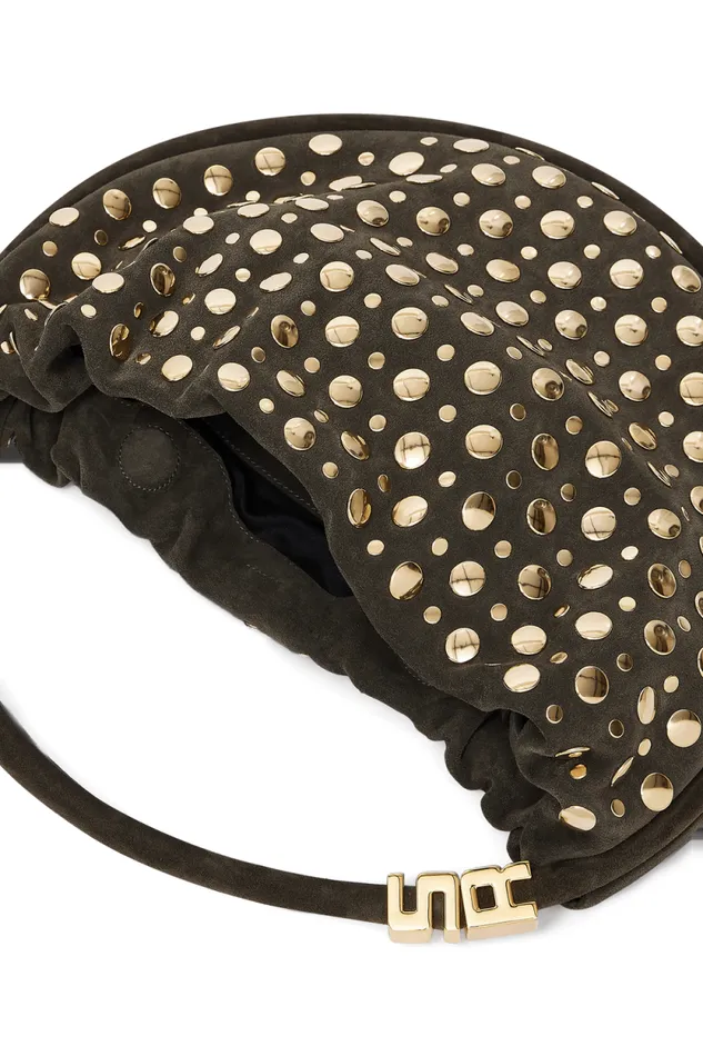 Women Domino Medium Bag In Suede And Studs Khaki Green Sonia Rykiel Le Domino