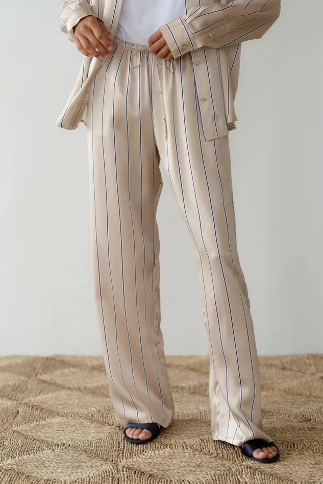 Women DONNI Bottoms The Silk Pinstripe Drawstring Pant