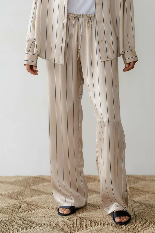 Women DONNI Bottoms The Silk Pinstripe Drawstring Pant