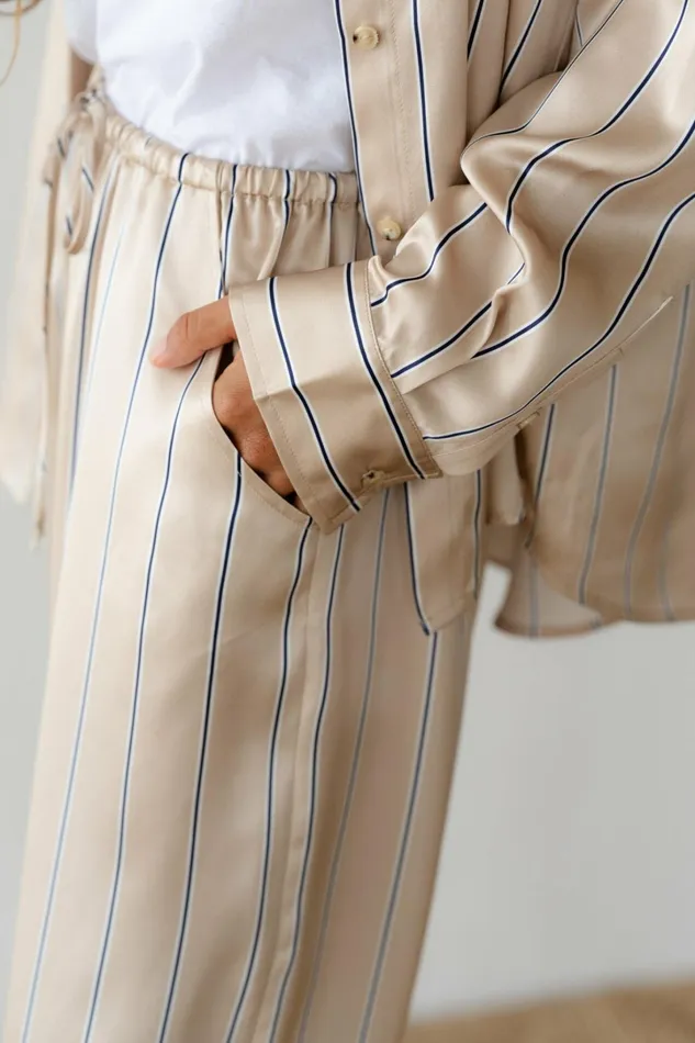 Women DONNI Bottoms The Silk Pinstripe Drawstring Pant
