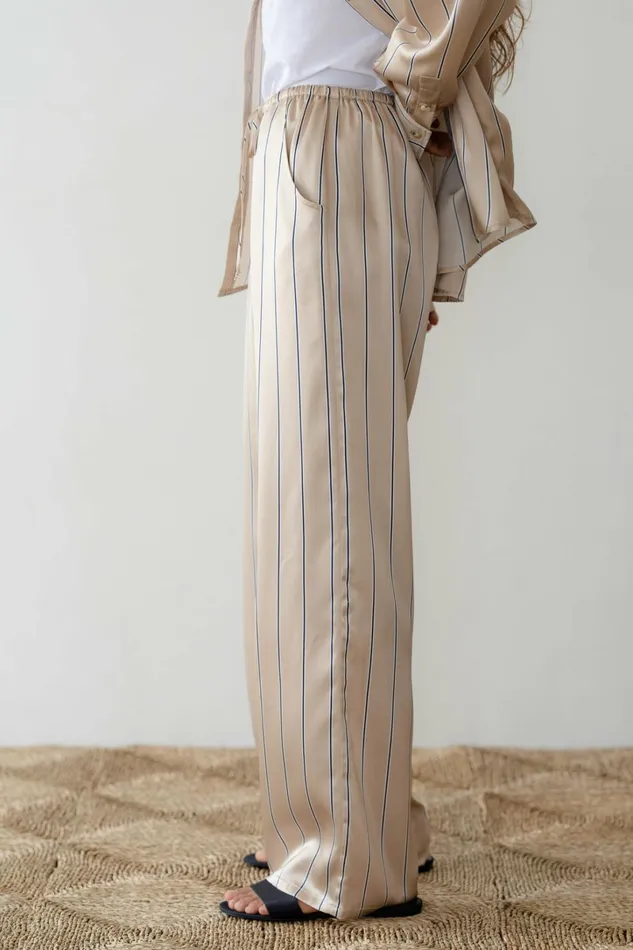 Women DONNI Bottoms The Silk Pinstripe Drawstring Pant