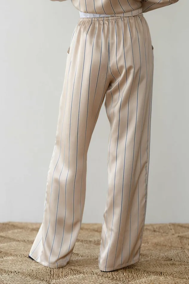 Women DONNI Bottoms The Silk Pinstripe Drawstring Pant