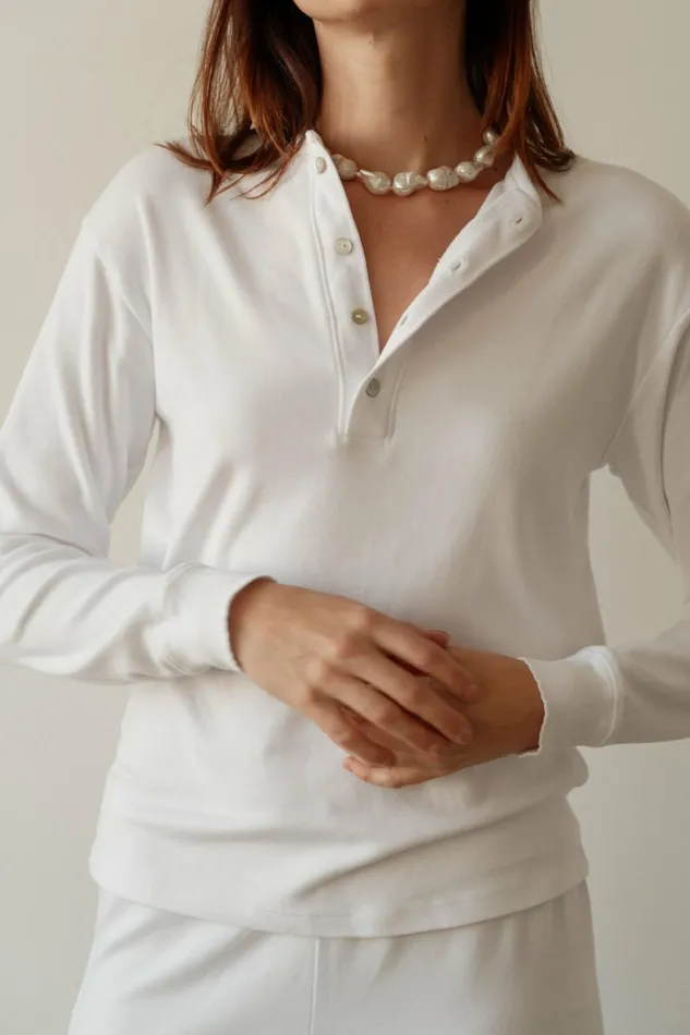 Women DONNI Tops The Scallop Henley Powder