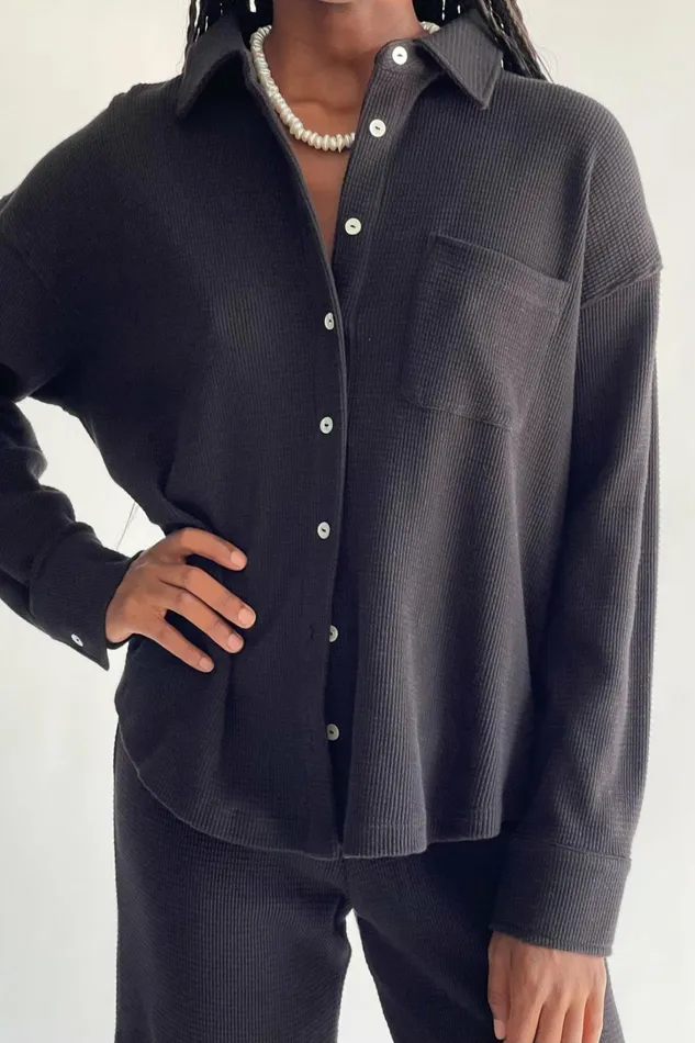 Women DONNI Tops Thermal Button Down