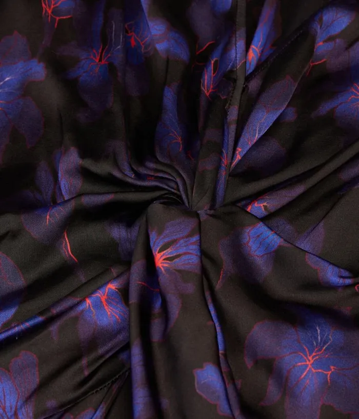 Women Dresses and Jumpsuits THE KOOPLES Purple Floral Print Long Sleeve Short Dress With Draping Women Dresses and Jumpsuits THE KOOPLES Purple Floral Print Long Sleeve Short Dress With Draping