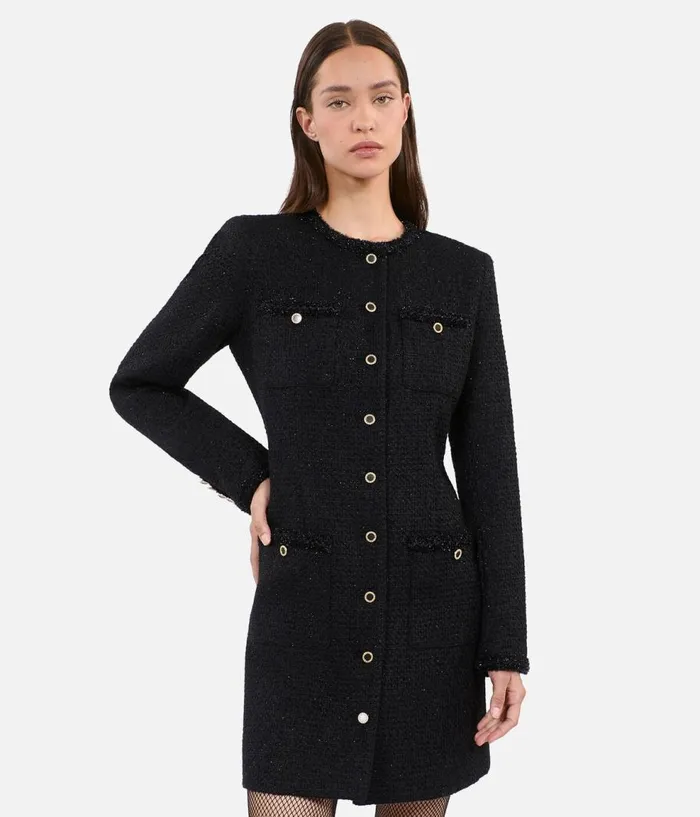 Women Dresses and Jumpsuits THE KOOPLES Short Black Tweed Dress Women Dresses and Jumpsuits THE KOOPLES Short Black Tweed Dress