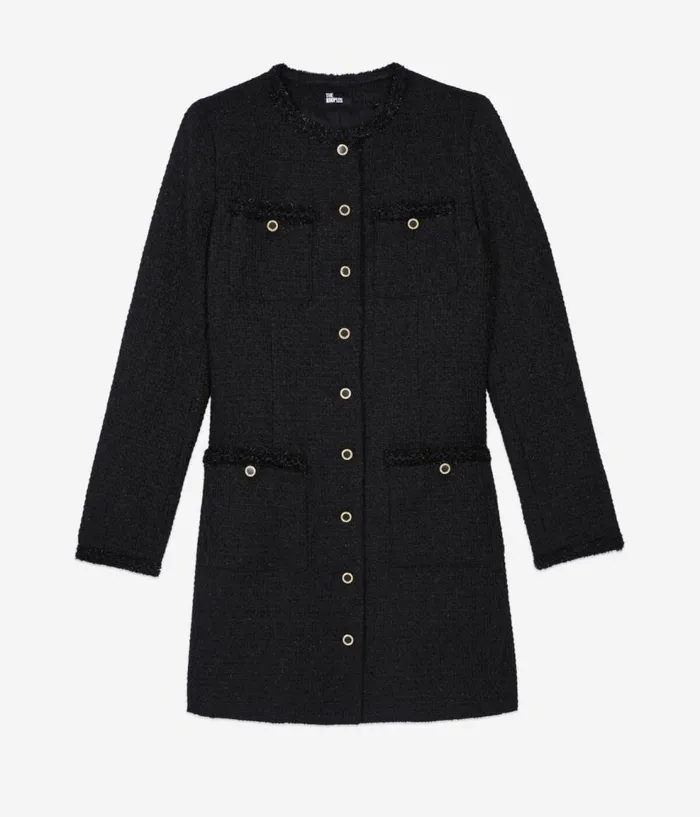 Women Dresses and Jumpsuits THE KOOPLES Short Black Tweed Dress Women Dresses and Jumpsuits THE KOOPLES Short Black Tweed Dress