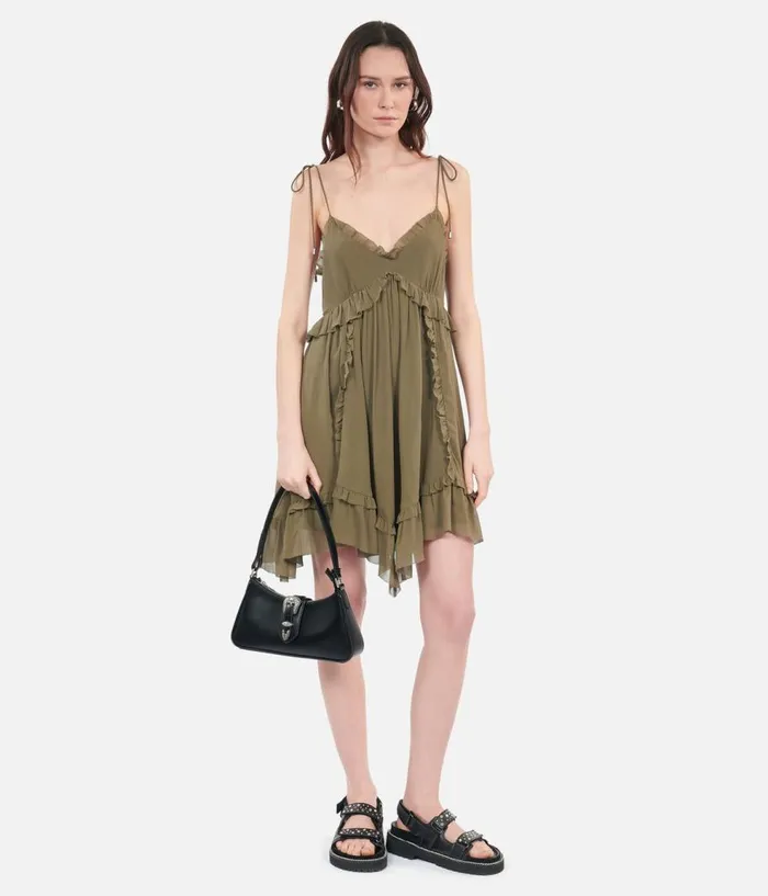 Women Dresses and Jumpsuits THE KOOPLES Short Khaki Silk Dress