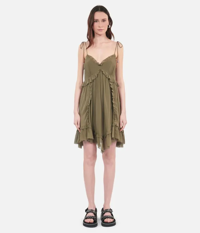 Women Dresses and Jumpsuits THE KOOPLES Short Khaki Silk Dress