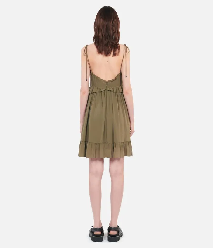 Women Dresses and Jumpsuits THE KOOPLES Short Khaki Silk Dress