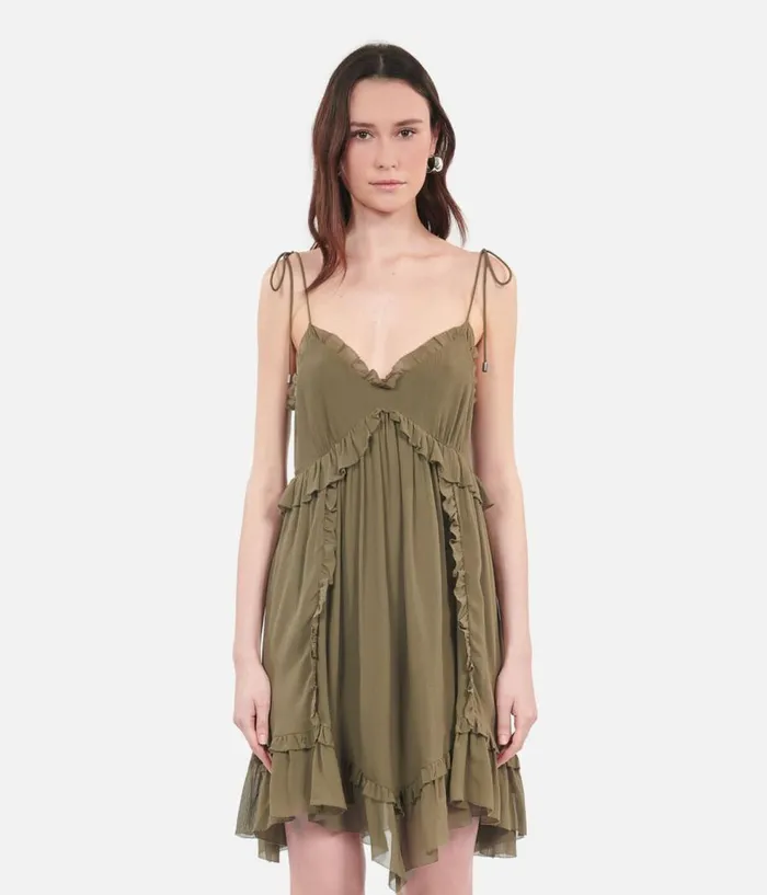 Women Dresses and Jumpsuits THE KOOPLES Short Khaki Silk Dress