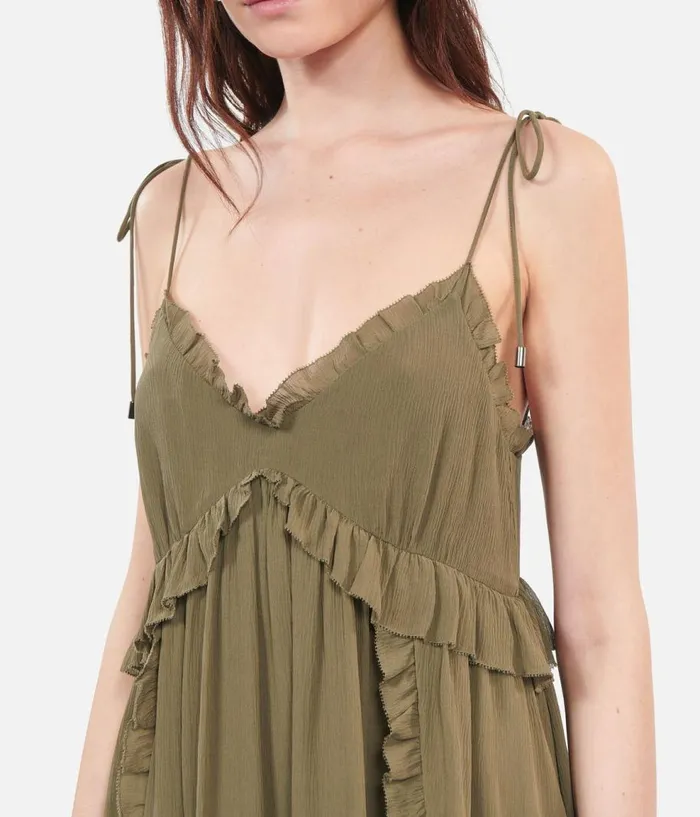 Women Dresses and Jumpsuits THE KOOPLES Short Khaki Silk Dress
