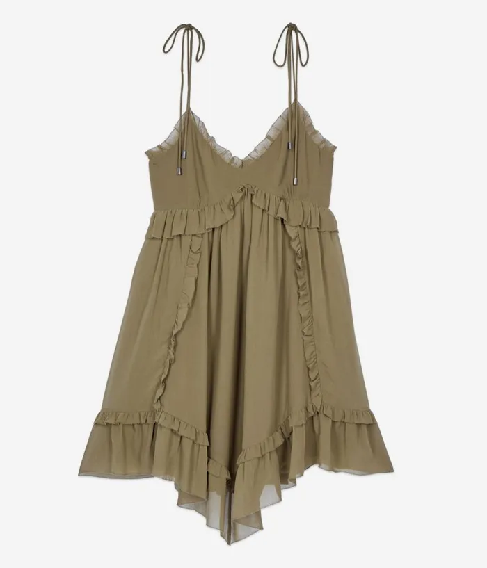 Women Dresses and Jumpsuits THE KOOPLES Short Khaki Silk Dress