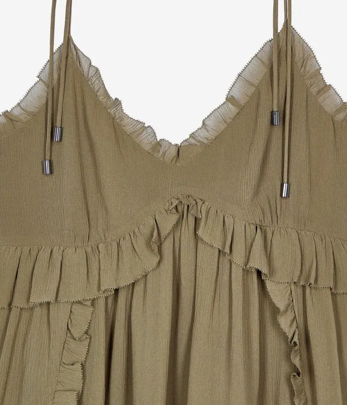 Women Dresses and Jumpsuits THE KOOPLES Short Khaki Silk Dress