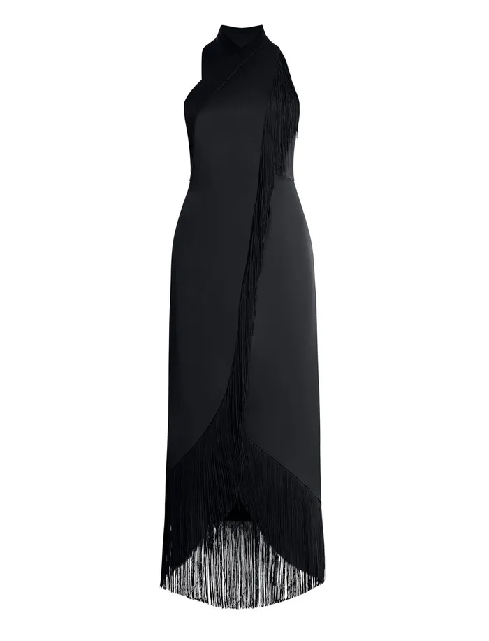 Women Dresses BCBG Arla Halter Fringe Dress Black