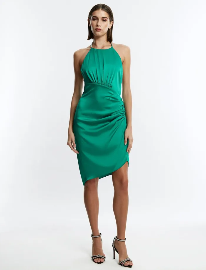 Women Dresses BCBG Green Anwen Ruched Mini Dress Green