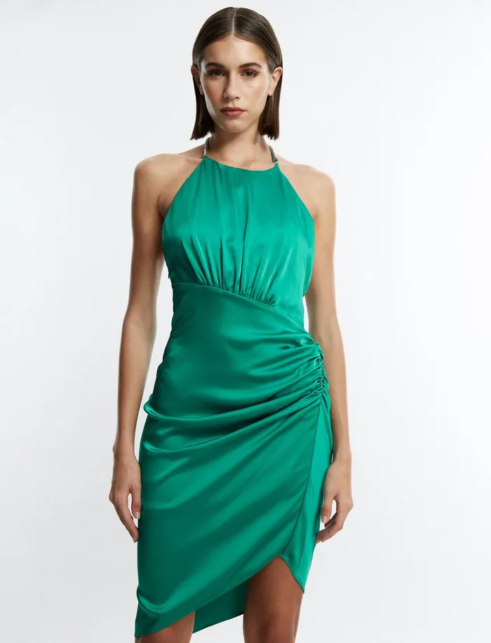 Women Dresses BCBG Green Anwen Ruched Mini Dress Green