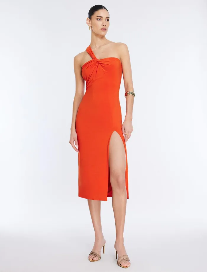 Women Dresses BCBG Matilda One Shoulder Midi Dress Pumpkin