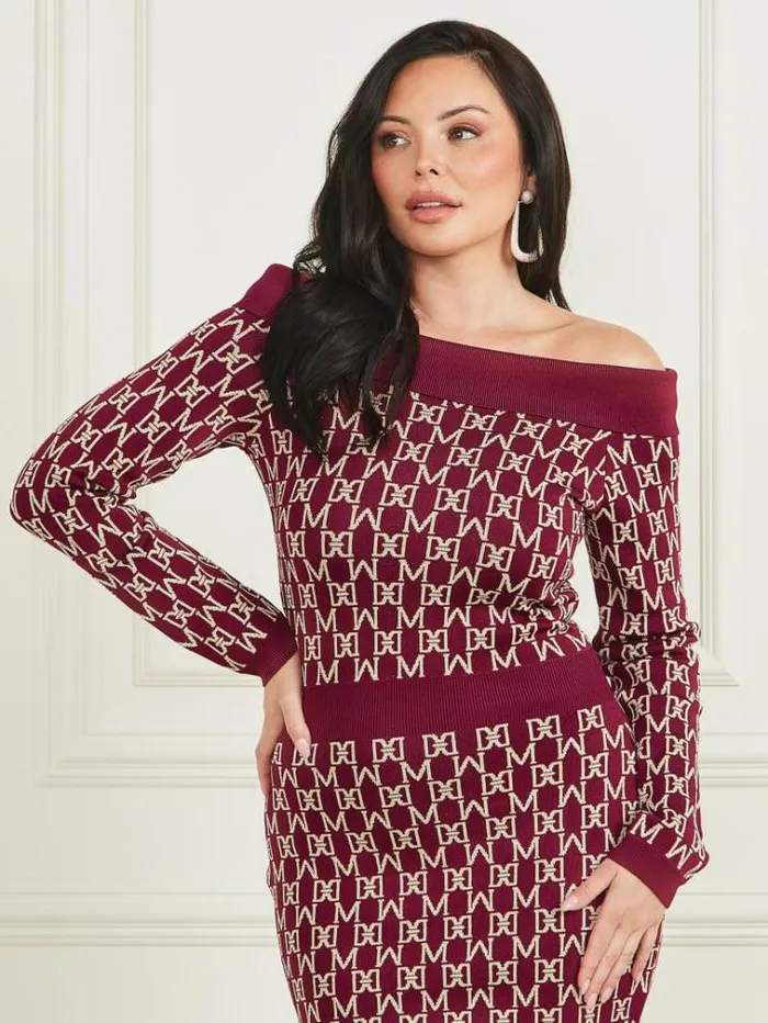 Women Dresses Marciano Angelina OfftheShoulder Dress M Allover Jacquard Vinega